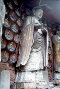 a sculpture at the entrance of the Dazu Buddhist caves