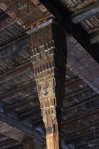 wooden pilar and ceiling in the mosque of Bonab
