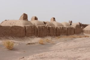 houses from the ancient settlement, with early badgir towers, to catch the wind and cool the house
