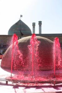 red-coloured fountains in Zanjan, just after Ashura