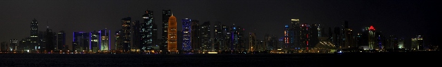 the night skyline of Doha